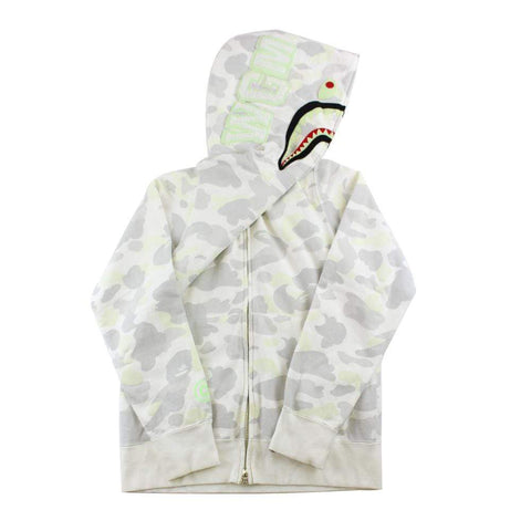 Bape White Camo Shark Full Zip Hoodie