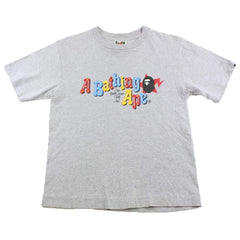 Bape Red Blue Yellow Text Logo Tee Grey