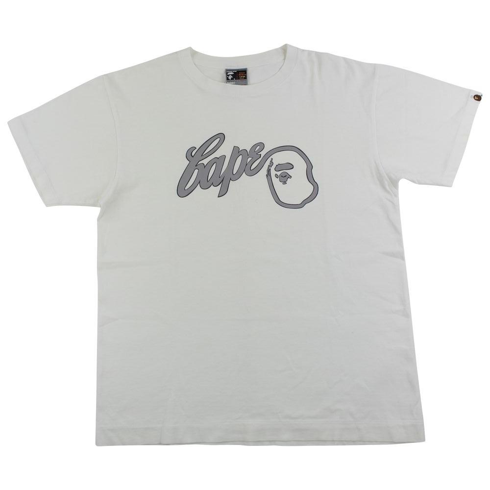 Bape grey script big ape logo tee white - SARUUK