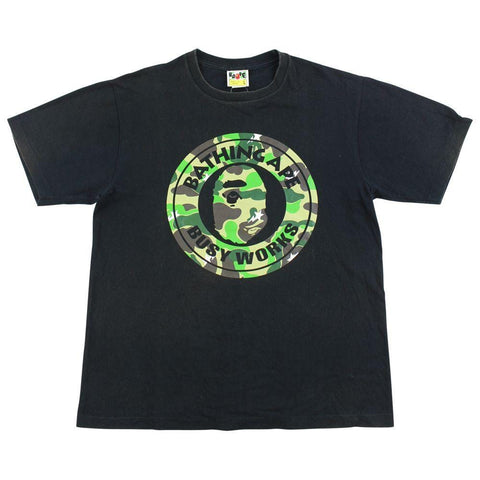 Bape ABC Green Camo Busy Works Logo Tee Black