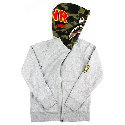 Bape 1st Green Camo Shark Face Hoodie Grey