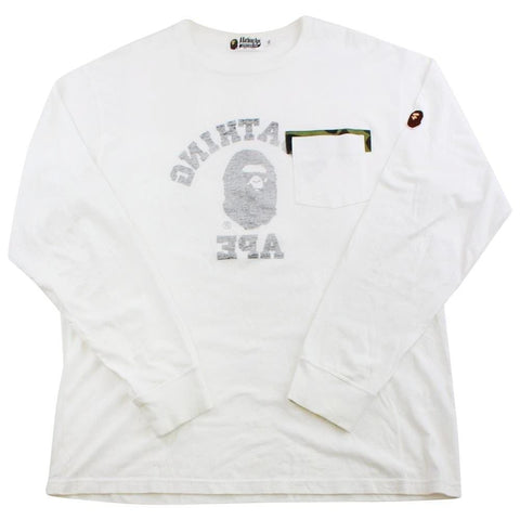 Bape backwards college logo pocket ls white