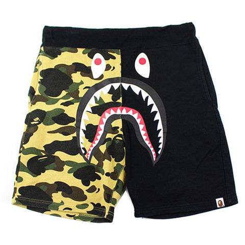 Bape 1st Yellow Camo Half Black Shark Shorts